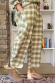 Agnes Plaid Brushed Cotton Barrel Pant Green